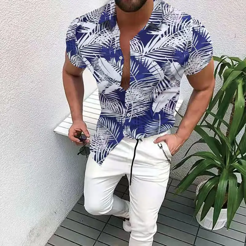 Men's Casual Print Youth Thin Lapel Short Sleeve Shirt