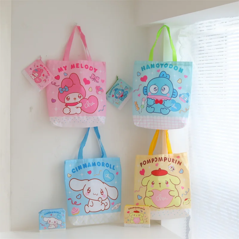 

Anime Sanrioed My Melody Cinnamoroll Kuromi Purin Dog Foldable Shoulder Bag Kawaii Portable Large Capacity Handbag Shopping Bag