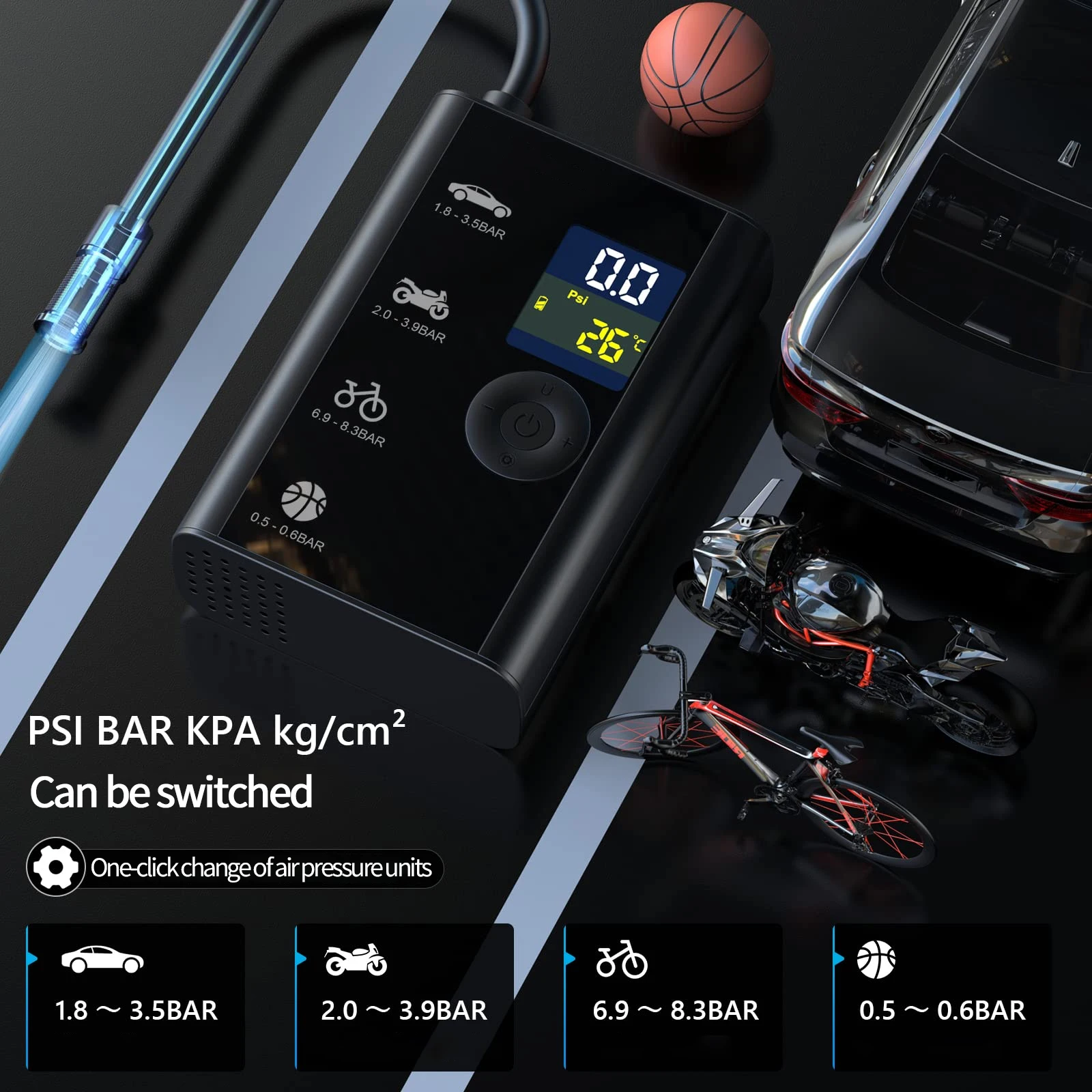 Автомобильный воздушный компрессор надувной насос электрический беспроводной