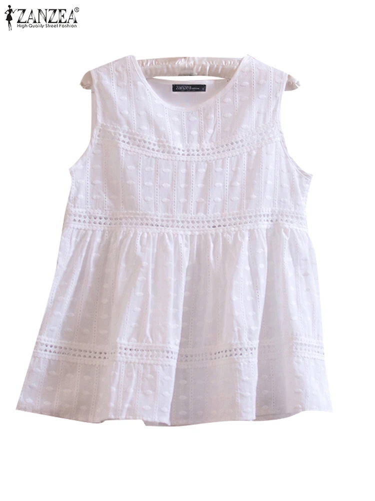 Топ ZANZEA женский кружевной в стиле пэчворк свободная блузка без рукавов с