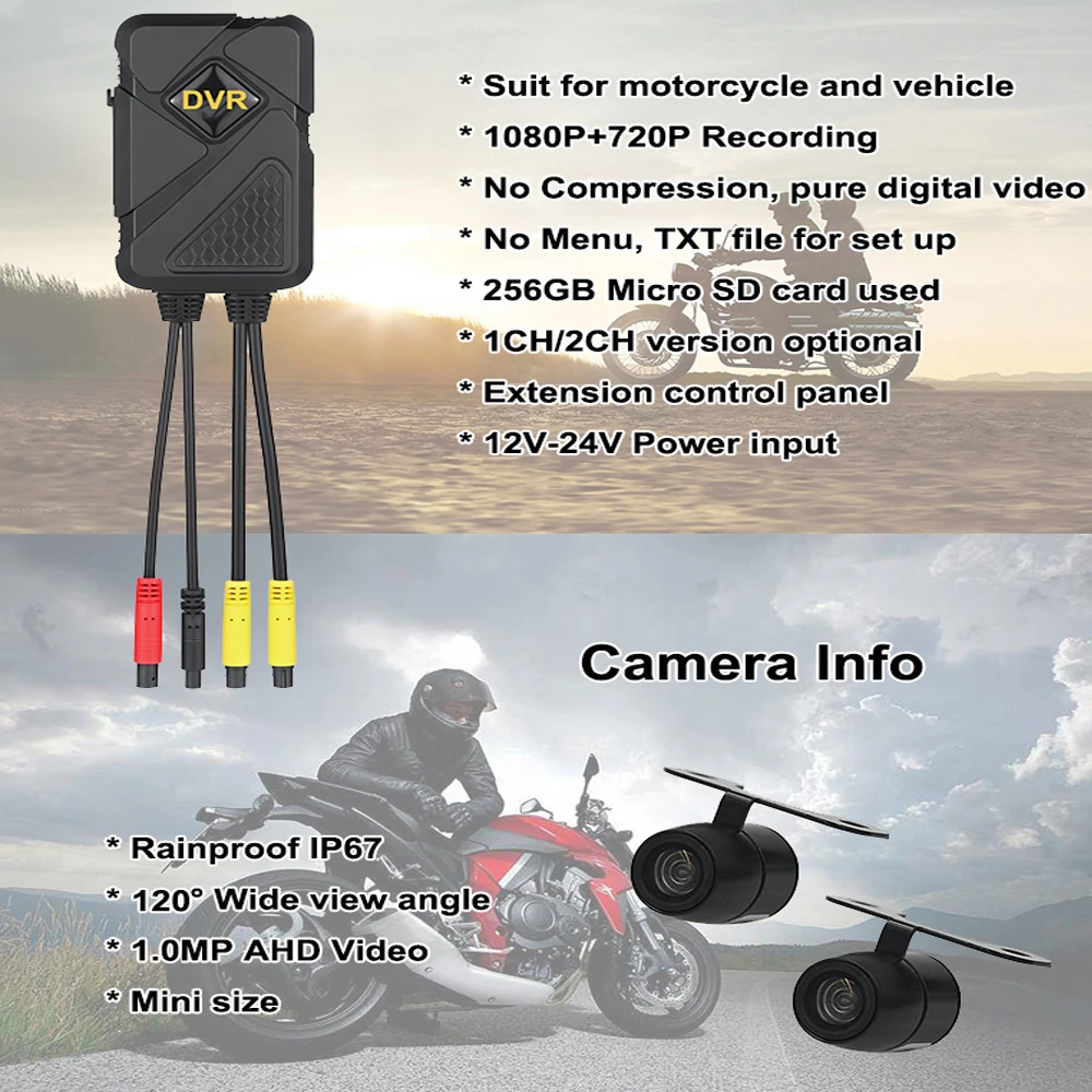 Dash Cam Dual Lens 1080P Car DVR Registrator Camera Recorder Black Box Cycle Dashcam Anti-theft