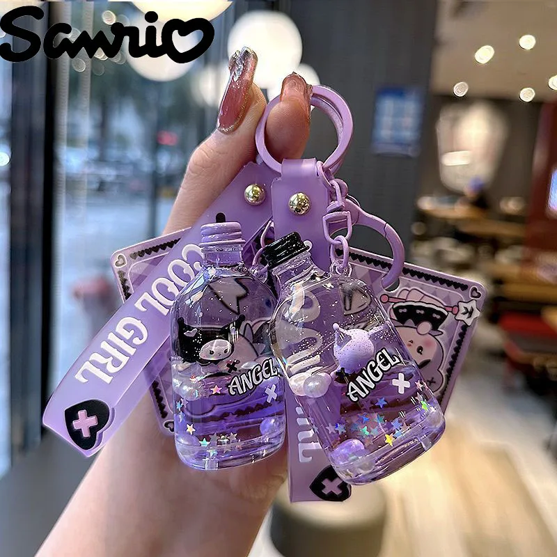 

Брелок для ключей Sanrio Kuromi Rebel сердечко в виде бутылки с сыпучим песком, новый мультяшный милый автомобильный брелок с подвеской, креативный аксессуар для сумки, подарок