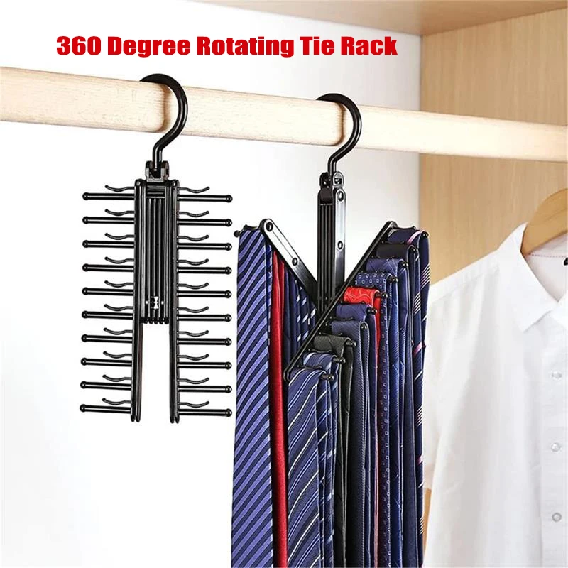 

1PC Adjustable 360 Degree Rotating 20 Tie Rack Top Quality Belt Scarf Neckties Hanger Holder Multifunctional Closet Organizer