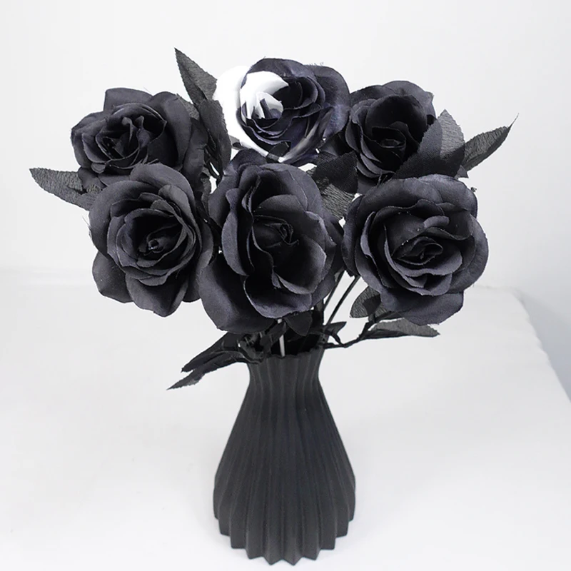 

5pcs Black Artificial Flower Rose Bouquet Halloween Decoration Peony Fake Flower DIY Wedding Party Home Chritmas Room Decoration