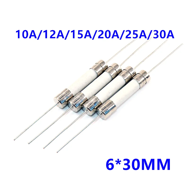 

10pcs 6x30mm Fast Blow Tube Ceramic Fuse with Pin 6*30MM 10A 12A 15A 20A 25A 30A 250V Quick Break Fuse Tube