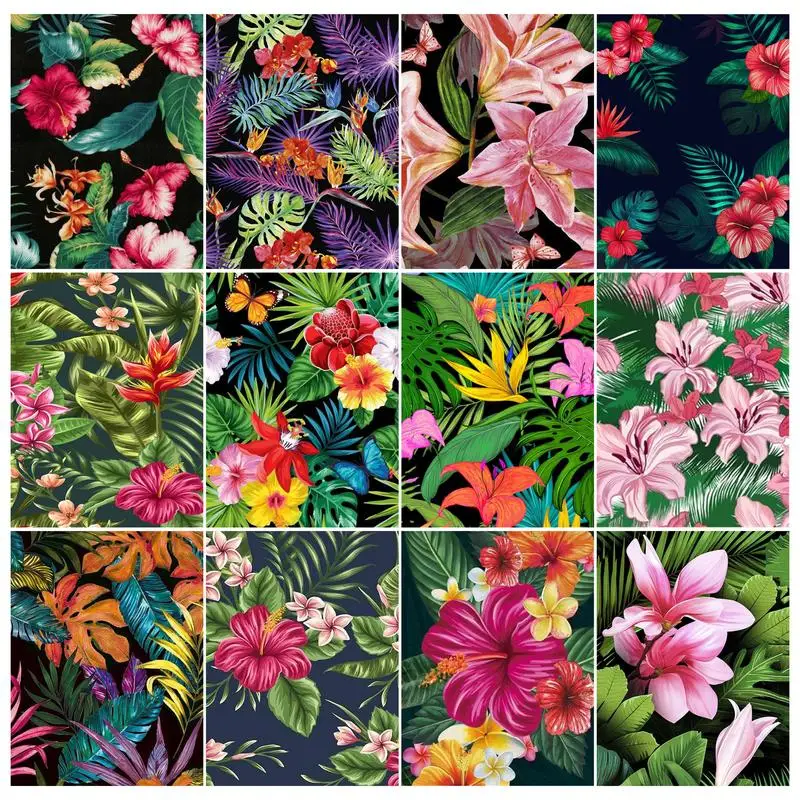

RUOPOTY DIY Painting By Numbers Picture Drawing Number Painting Colorful Leaves Flower Home Decoration For Beginner