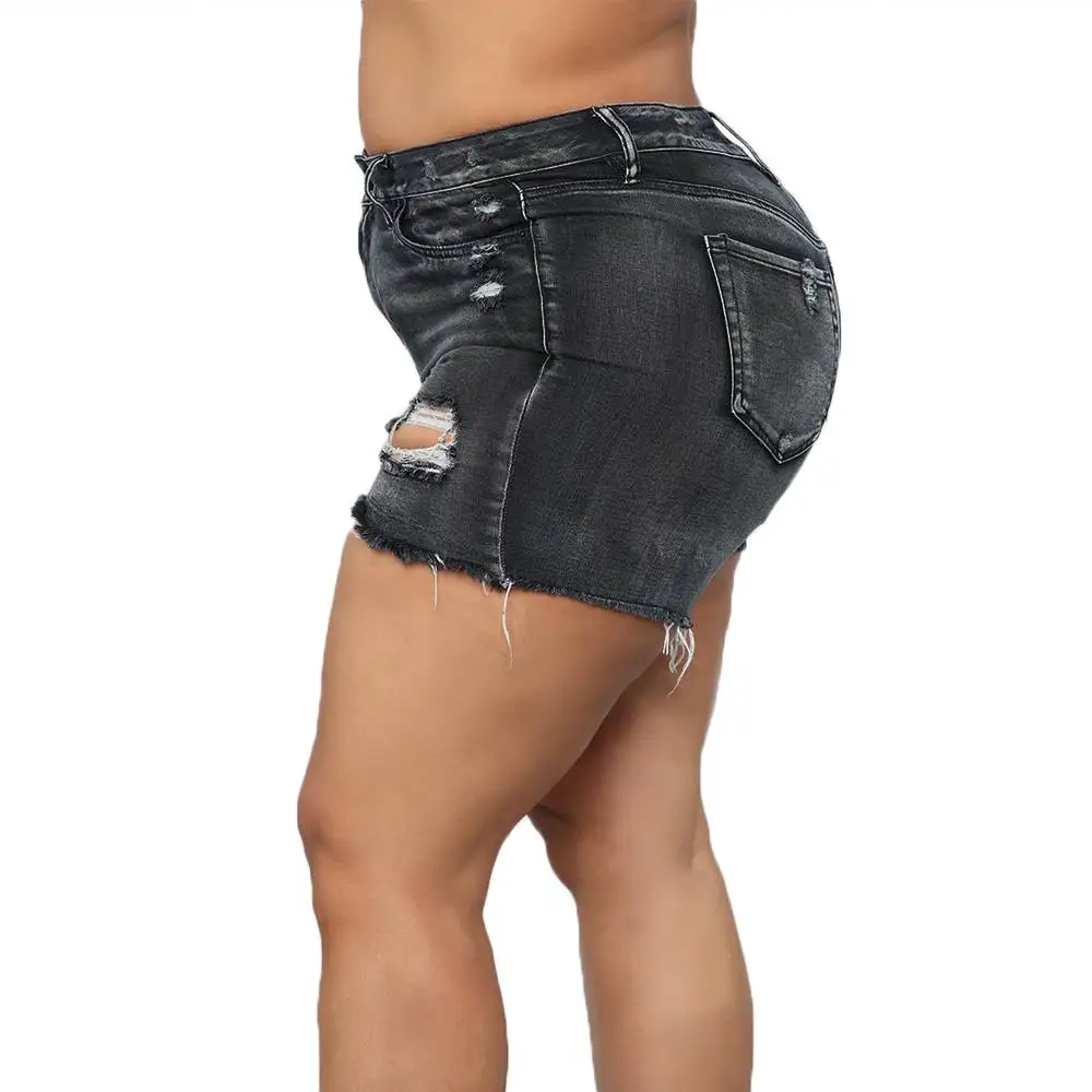 Sexy Summer Women Plus Size 4XL Denim Shorts 2022 New Black High Waist Ripped Short Jeans Femme Hole Distressed Streetwear Pants