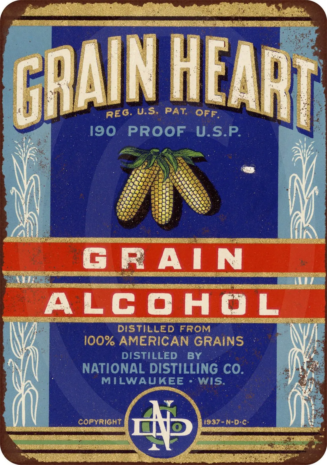 

Под заказ Kraze 1938 зернистость сердце 190 доказательство зерна спирт винтажная репродукция знак 8x12 Сделано в США