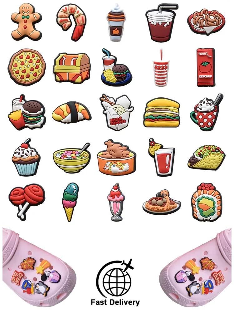 

1Pcs PVC Food for Crocs Charms DIY Badge Women Sandals Buckle Kids Pins Decoration Jeans Shoe Accessories Wristbands Wholesale