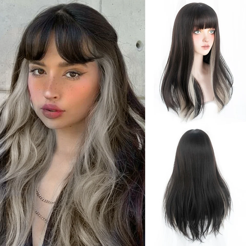 

HOUYAN HOUYAN synthetic long wavy curly hair natural black milk yellow female wig cosplay Lolita wig high temperature synthetic