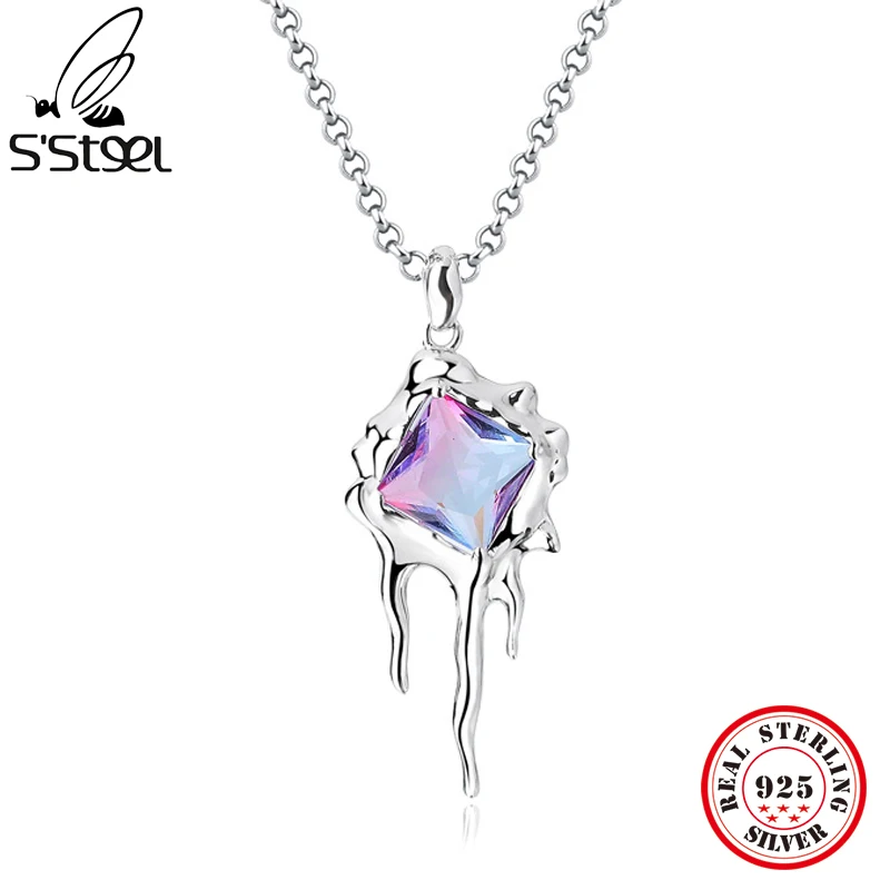 

S'STEEL Lava Design Necklace Personality Gradient Pendants For Woman Choker 925 Sterling Silver Body Jewelery Fine Accessories