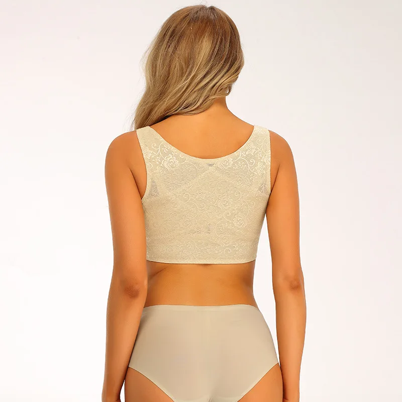 Women Posture Correction Back Support Bra Corset Vest Tops Breast Shapewear Bralette Mid Sleeve Upper Arm Compression Shapers