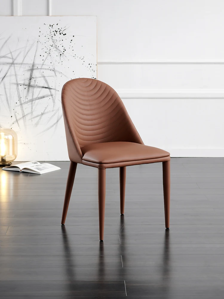

Light luxury leather chair modern simple soft bag back household dining chair Nordic designer restaurant minimalist leisure net