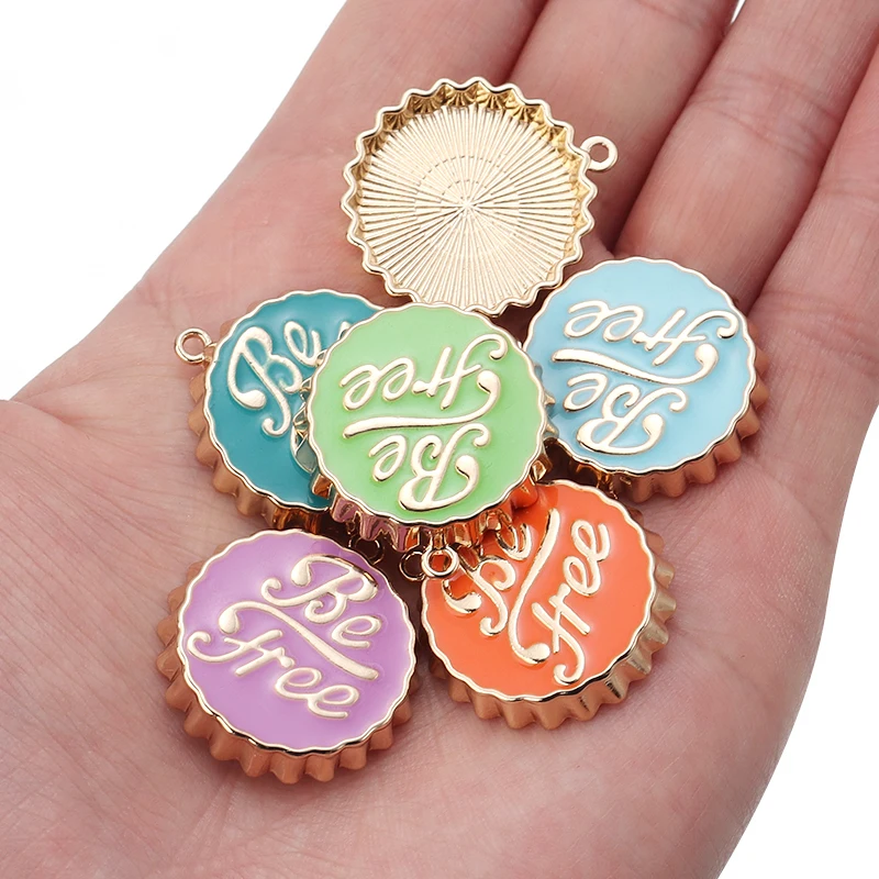 

10pcs Alloy Drip Oil Beer Cover Pendant 24mm Charms Pendant For Jewelry Making DIY Necklace Bracelet Men and Women