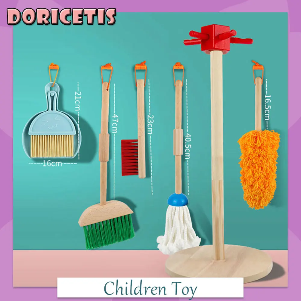 Детский набор для уборки симуляции домашней игрушки из дерева, безопасная метла, швабра, инструмент для развития рук малыша раннего возраста.