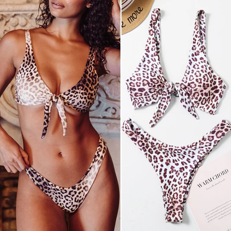 

Ladies Split Swimsuit Sexy Leopard Print Bikini Gather Swimsuit Leopard Print
