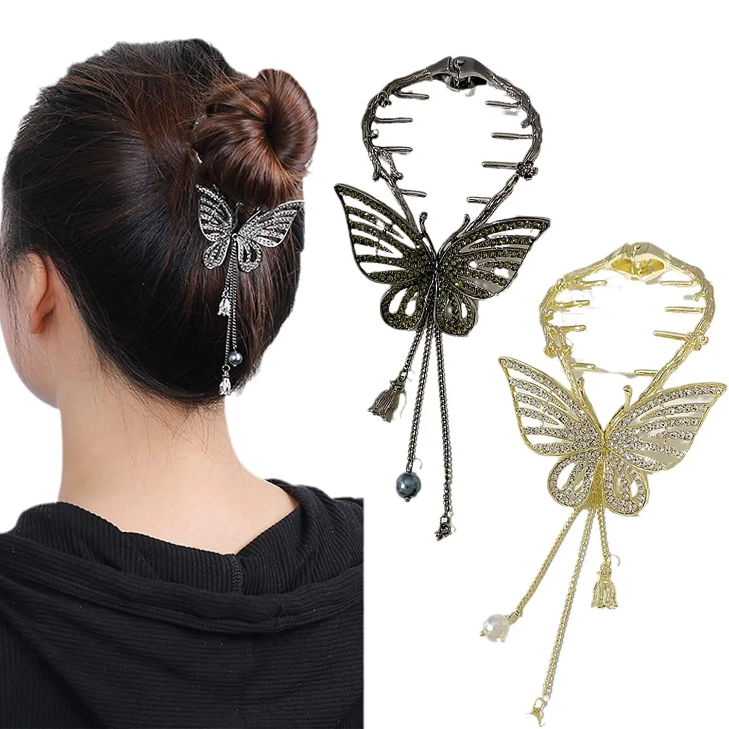 

Bow Light Luxury Premium Feeling Hairpin, Sparkling Crystal Stone Braided Clips