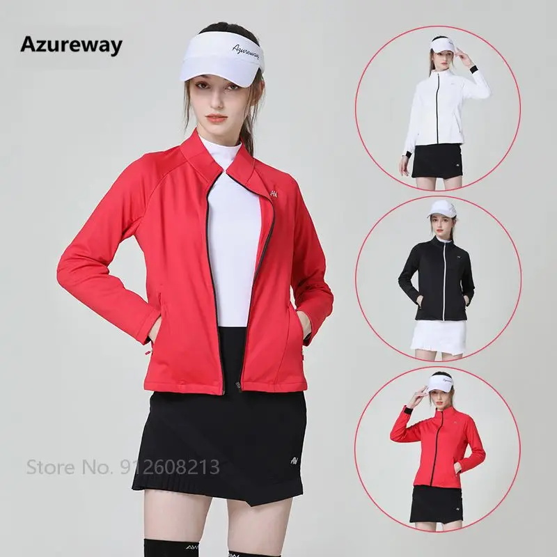 Azureway Autumn Winter Women Windproof Warm Coat Long Sleeve Golf Jacket Ladies Sports Tops Full Zipper Tennis Windbreaker S-XXL