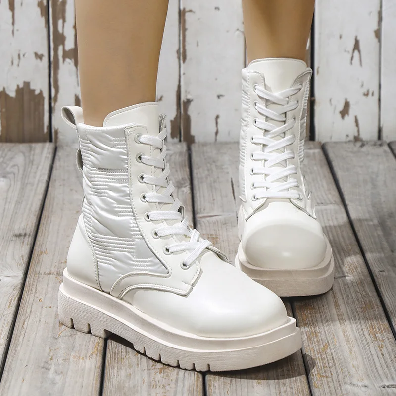 

Ankle Boots for Women Spring Motorcycle Thick Heel Platform Shoes Woman Slip on Round Toe Fashion Size 35-43