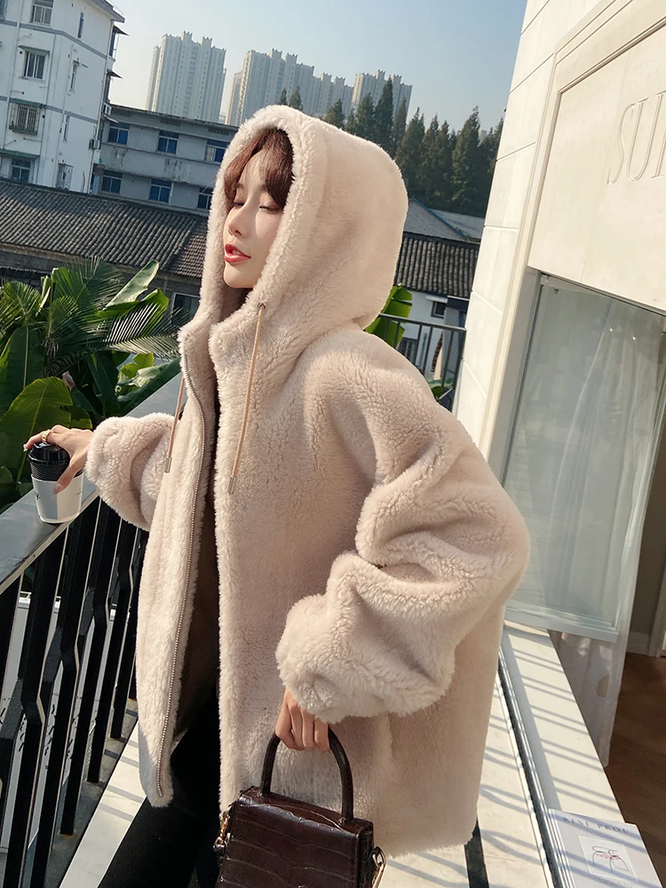 2022 New Winter Clothes Women Jacket Luxury Hooded Solid Real Fur Coat Wool Office Lady Zipper Thick Warm Parkas Female Tops