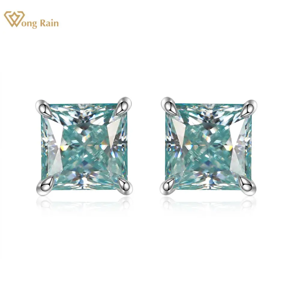 

Wong Rain 925 Sterling Silver Princess Cut 2CT Pass Test Diamond Colorful Real GRA Blue Green Moissanite Stud Earrings Wholesale