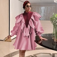ruffle dresses for women pink wine red patchwork long sleeves lovely autumn spring party christmas classy fashion 2021 dress