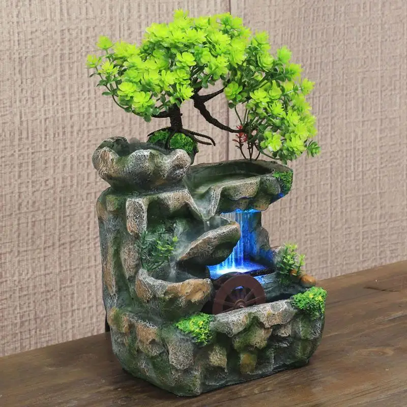 

Resin Crafts Feng Shui Fountain Home Office Decor Indoor Water Fountain Rockery Landscape Ornament Zen Meditation Waterfall Gift