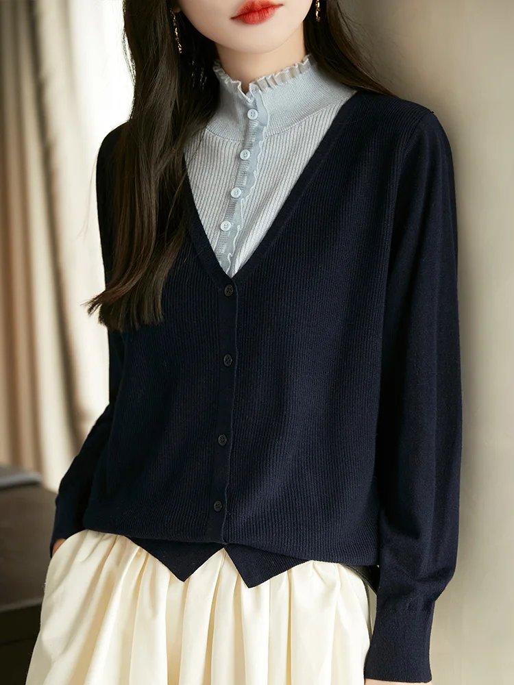 Изысканный женский кардиган из искусственной шерсти весна-осень контрастного