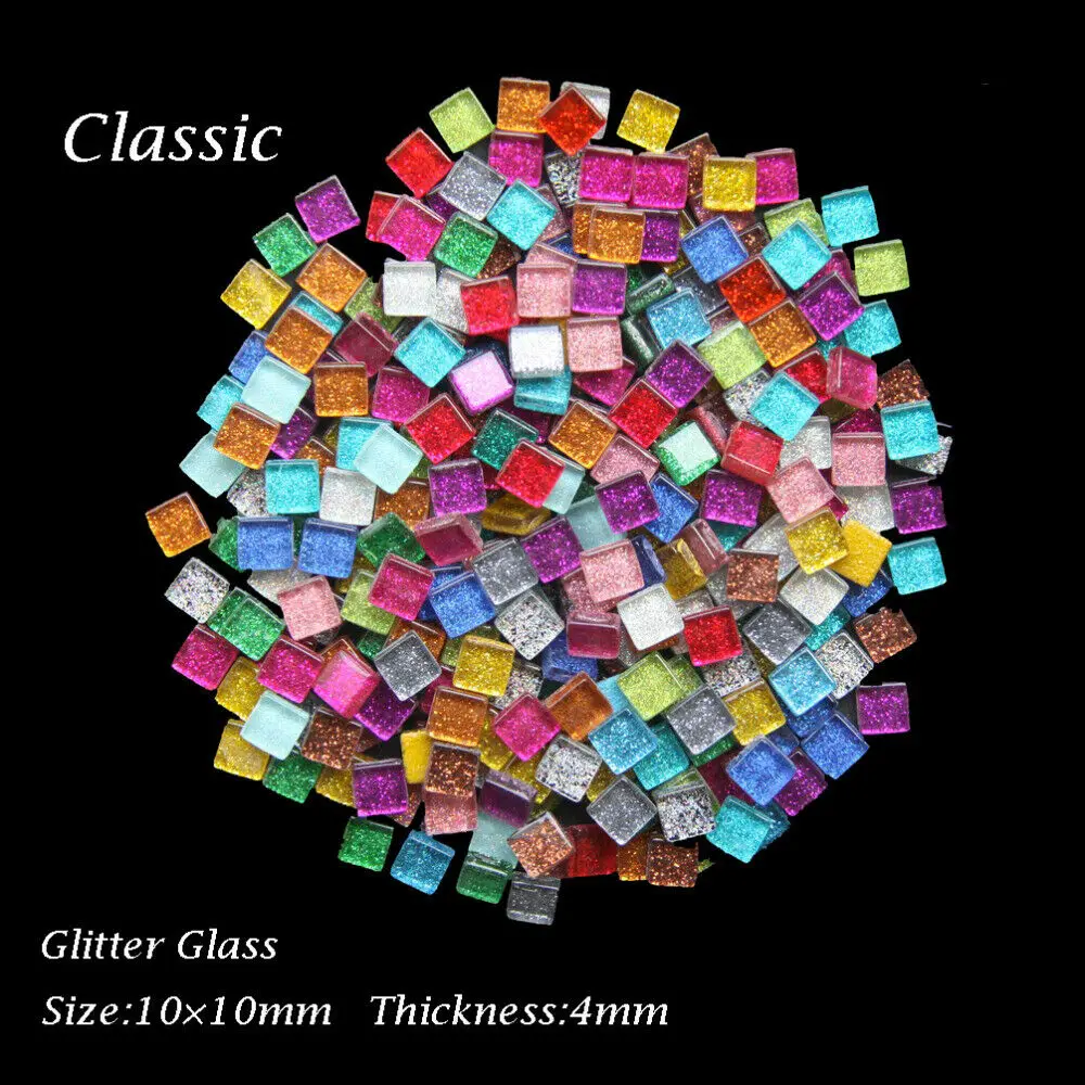 

205 Pieces 10mm Square Glitter Glass DIY Mosaic Loose Crystal Mosaic Tile