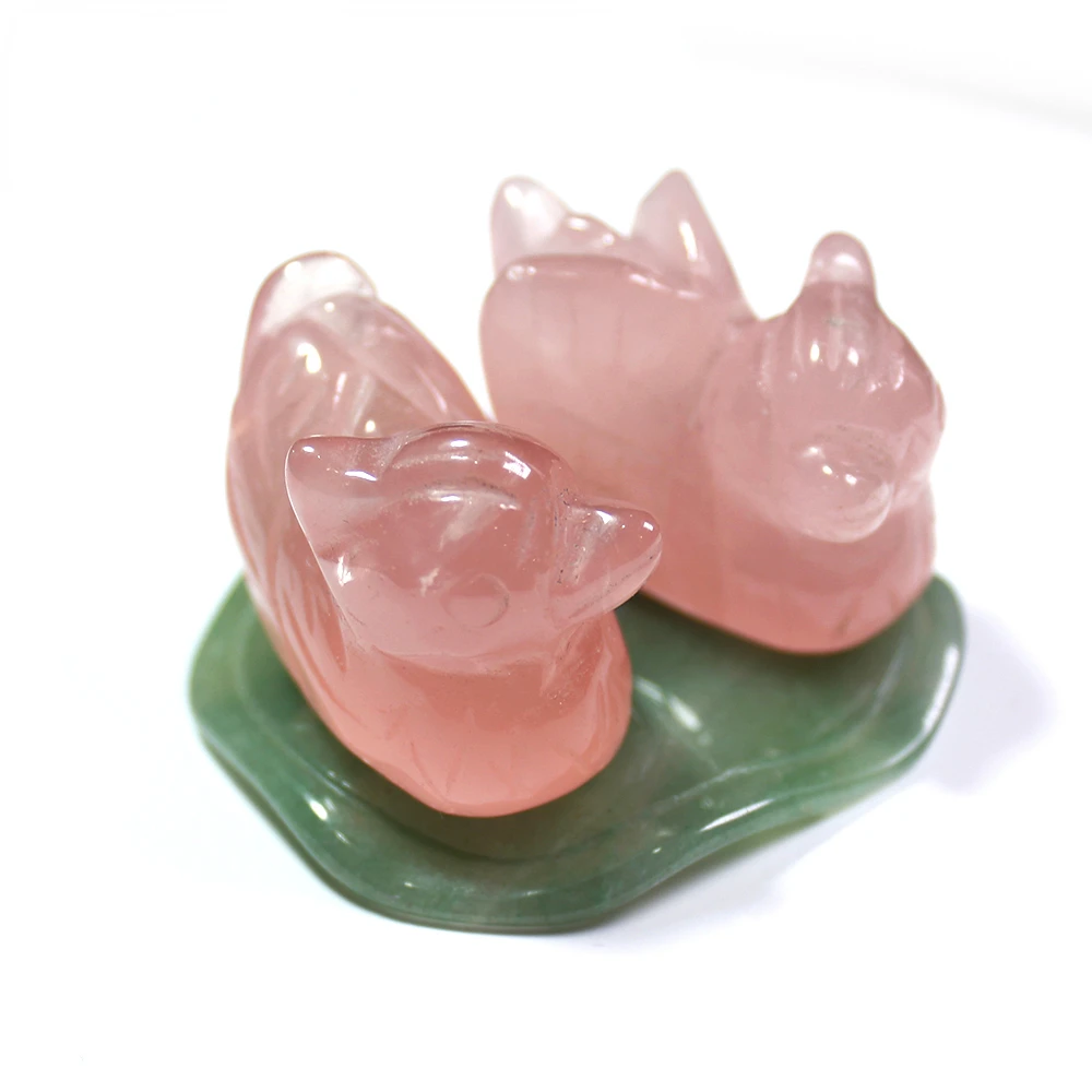 

Rose quartz mandarin duck Natural stone carved Lover symbolize Figurine Green aventurine stand Chakra Reki Decoration