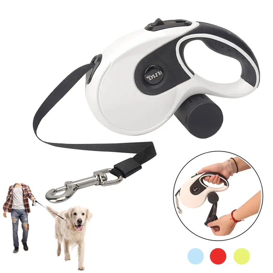 

5M Retractable Dog Leashes with Poop Bag Dispenser Automatic Extending Walking Pet Dog Lead Leash for Pet Supplies Accessories
