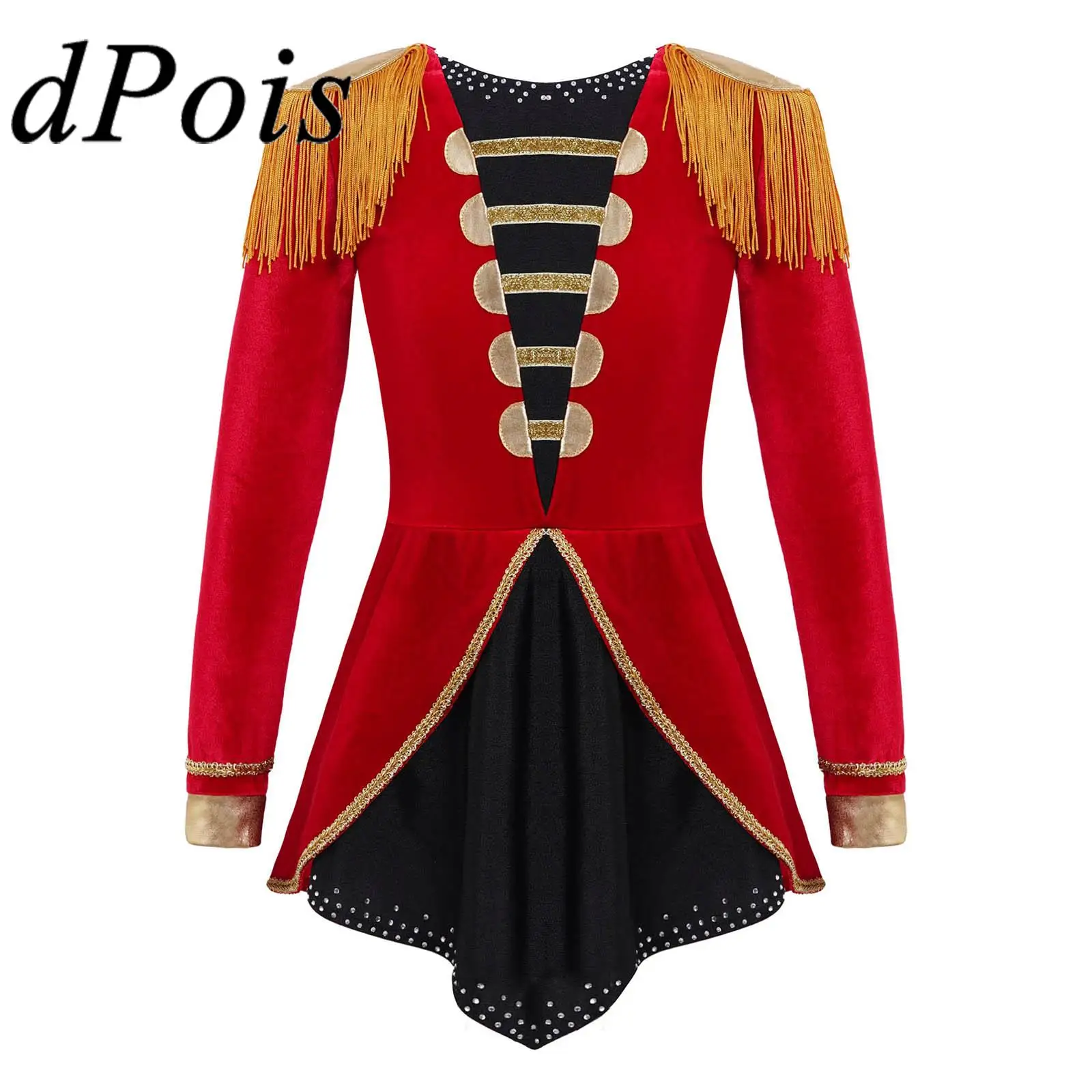 

Kids Girls Circus Ringmaster Cosplay Costumes Long Sleeves Sequins Tassels Bodysuit Jumpsuit Children Showman Role Play Romper