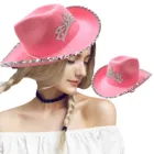 Ковбойская Кепка в западном стиле, 1 шт., розовая ковбойская шляпа с мигающей короной, шляпа для костюма, вечеринки, реквизит, широкие поля с блестками, декоративные шляпы