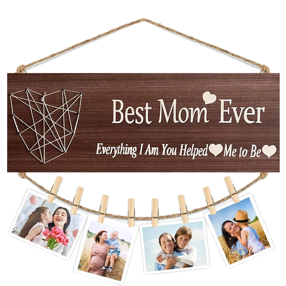 

Mothers Day Gifts Wooden DIY Picture Frame Photo Holder with Clips Mom Birthday Gifts Best Mom Gifts for Christmas Thanksgiving