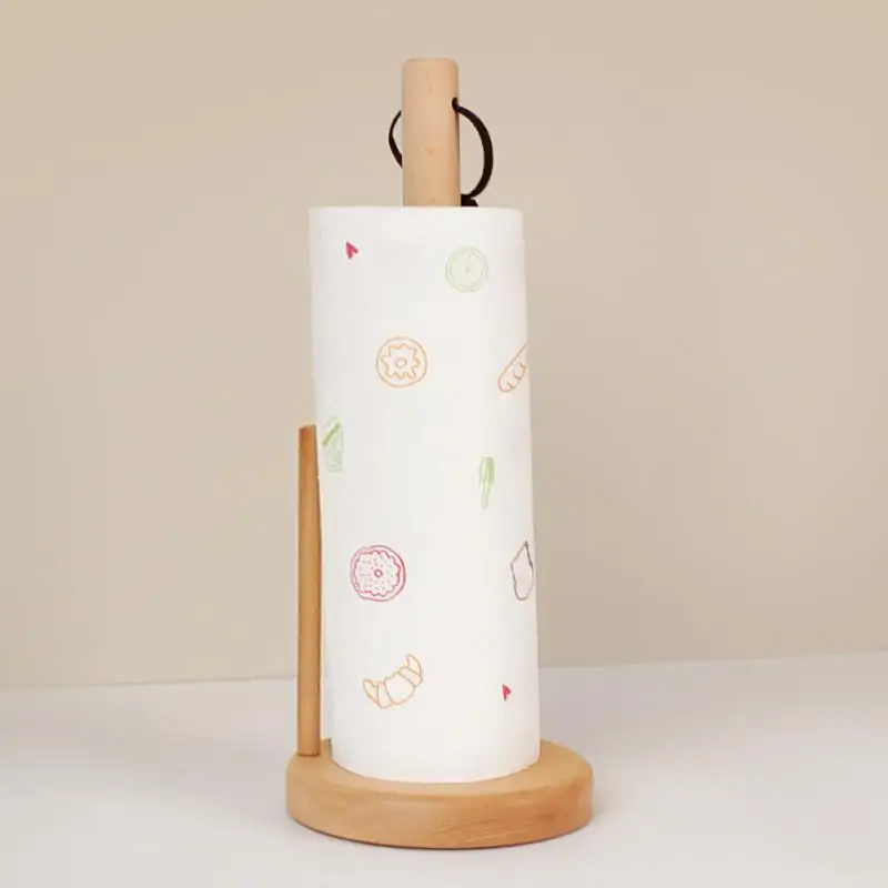 

Kitchen paper towel rack Japanese beech vertical wooden roll paper rack storage rack fresh-keeping film lazy wipe layout rack