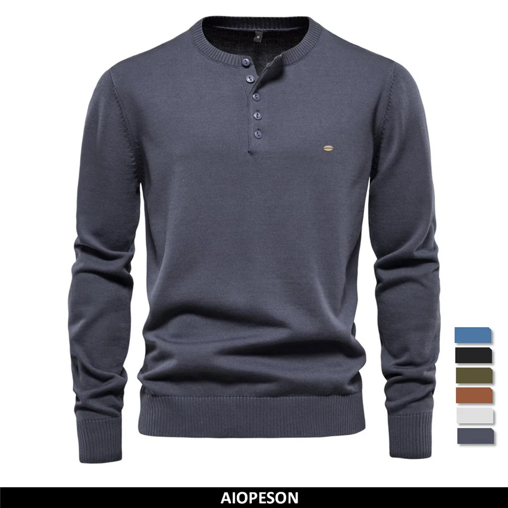 

BabYoung – pull à col Henley pour homme, 100% coton, couleur unie, décontracté, fin, haute qualité, nouvelle collection automne