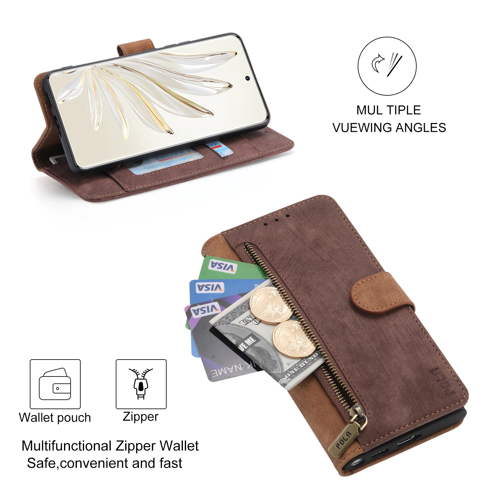 Флип-чехол кожаный для Honor 80/70/60/50/SE/30 Pro/X9/X8/X7/20/10 Lite/20i/10i/9X/9A/9C/9S