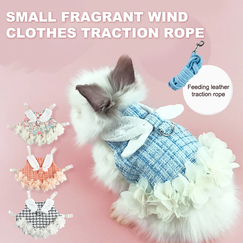 

New Rabbit Clothes Leash Traction Rope Bunny Small Animal Harness Pet Dress Dwarf Rabbit Accessories Things For Rabbit Stuff