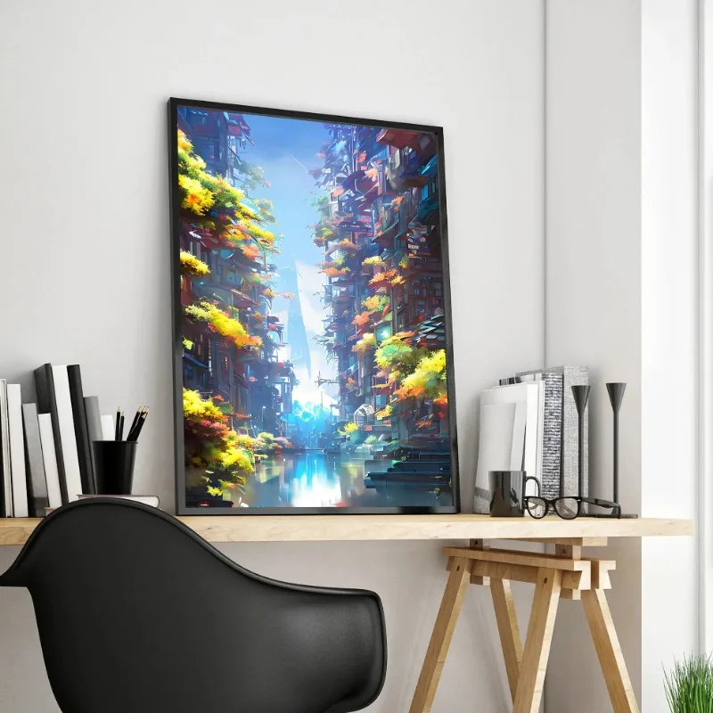 Современный стиль неоновый киберпанк будущее город ночная улица мечта доска