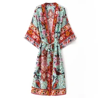 bohemian beach casual robe 2022 cotton print bat sleeve cardigan kimono jacket loose sun shirt summer bikini cover up chic