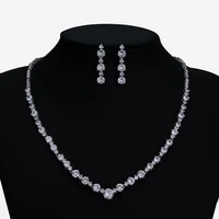 popular cubic zirconia wedding necklace earring set for bridesmaidwomen prom party jewelry accessories