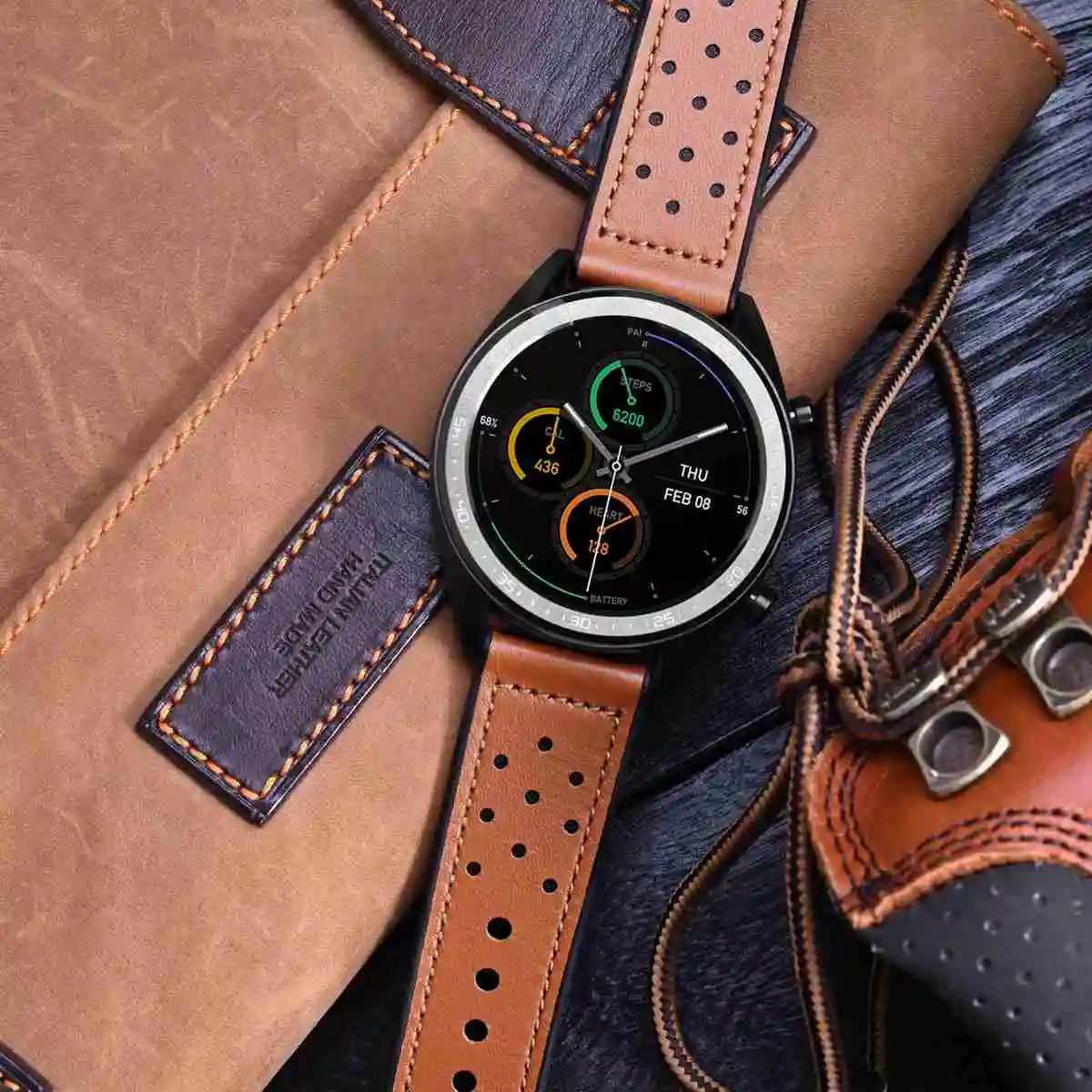 Anbeer Leather Silicone Watch Strap Genuine Leather Watch Band Replaceable Bracelet 20mm 22mm