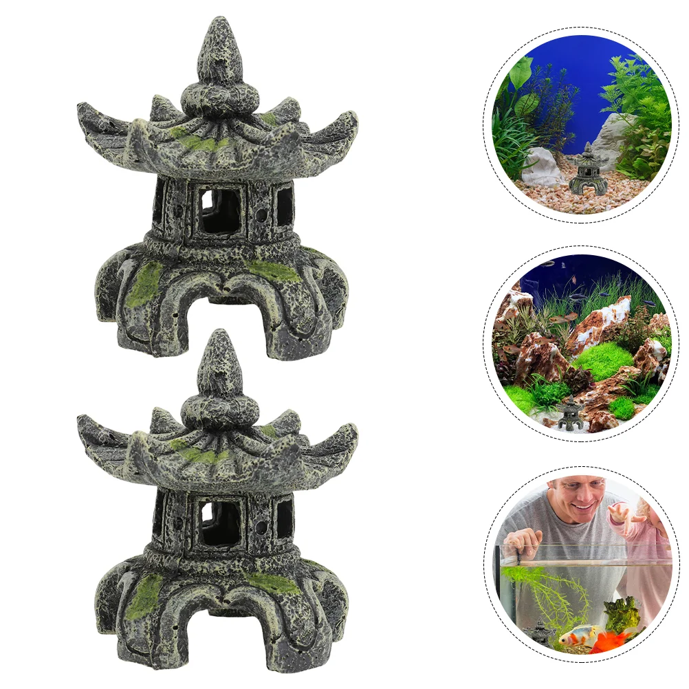 

Fish Pagoda Tank Aquarium Statue Garden Miniature Adornment Mini Lantern Decoration Zen Cave Ornament Decor Figurines Hiding