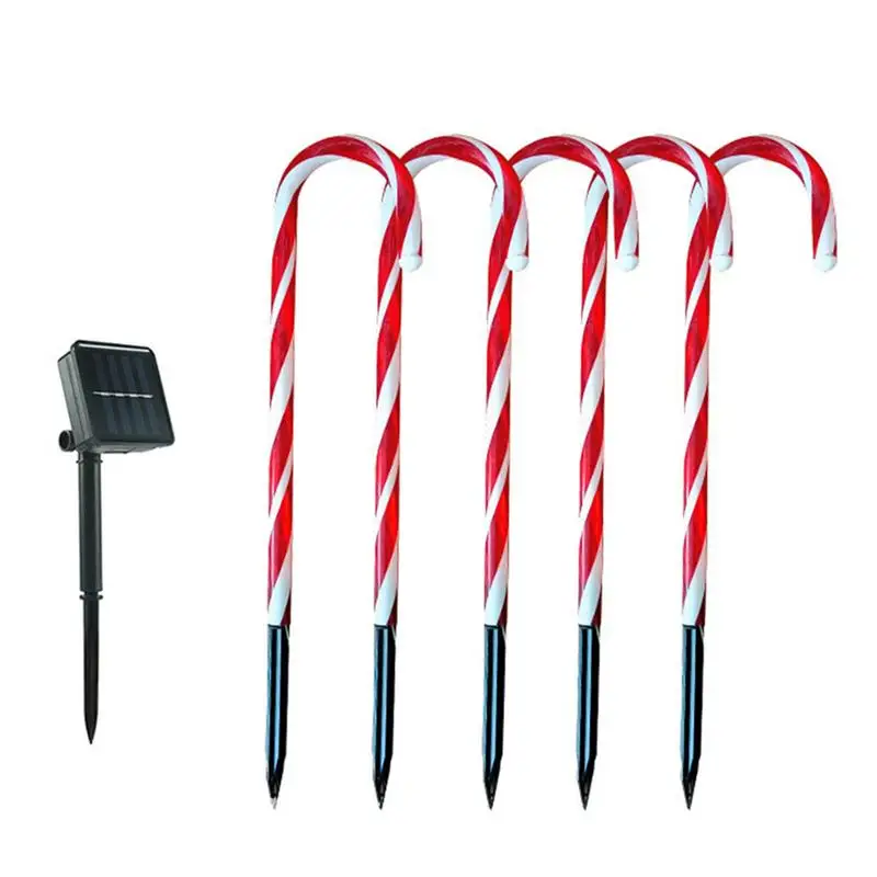 

Christmas Cane Light 5pcs Solar Outdoor Lights Pathway Holiday Walkway Lights Ornaments Outside Decoration For Yard Lawn