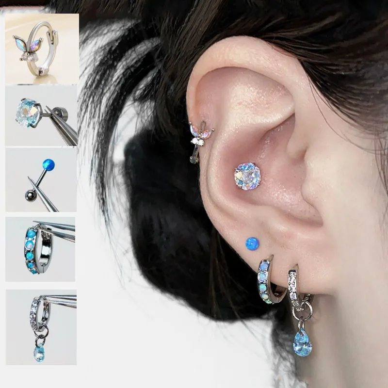 1 шт. мини-серьги-кольца-бабочки 8 мм маленькие синие с цирконием висячие