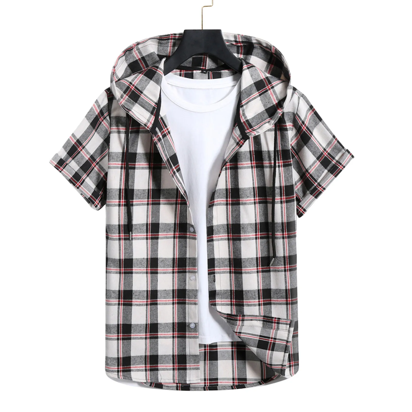 

Men T Shirt Plaid Casual Loose Fit Fashion Top Long Shirts Men