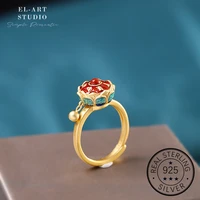 925 sterling silver gold plated cloisonne agate lotus throne rings open vintage chinese style gemstone ring fine jewelry women