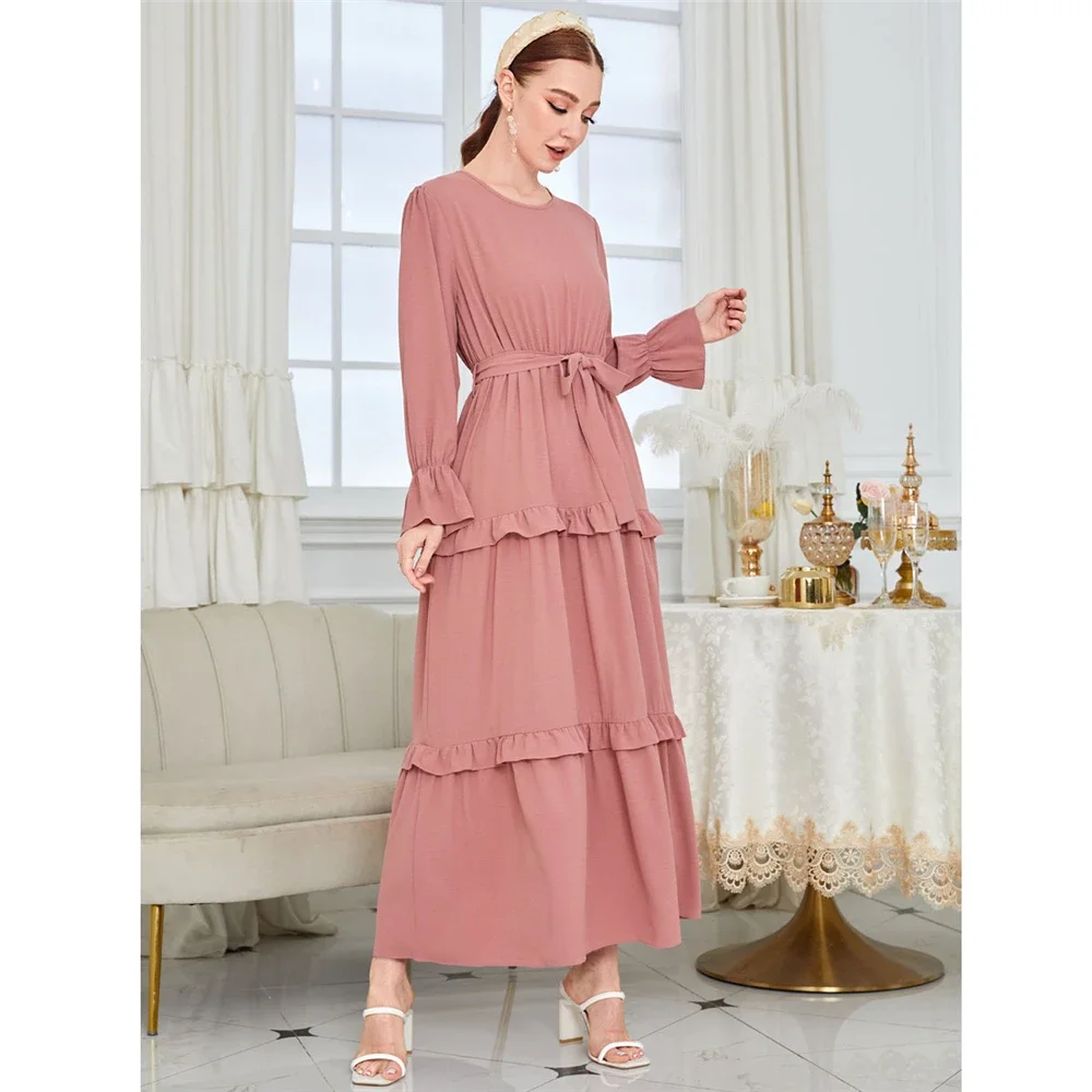 Весенняя мода 2023 женское мусульманское платье Абая с оборками длинное макси