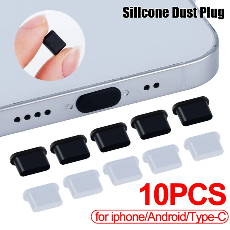 10Pcs Silicone Phone Dust Plug Charging Port Rubber Plug Type-C Dustplug Mirco USB Dustproof Cover Cap for Iphone 14 Accesorios