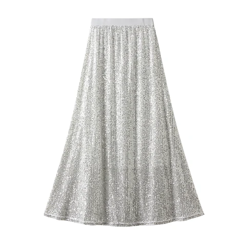 Women's Midi Skirt Summer Fairycore Fairy Hip Wrap Slim A-line Skirts High Waist Elastic Band Sequins Dress for Festival Banquet